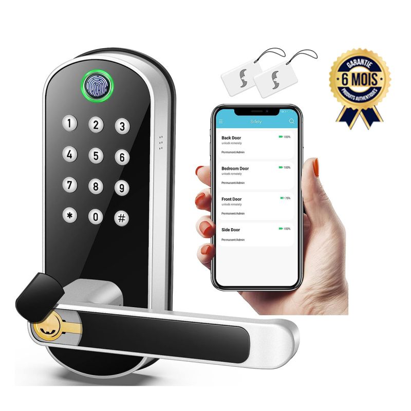 Serrure de porte d'entrée sans clé Prix en fcfa - Sifely - Clavier numérique - Empreinte Digitale, Biométrique, Code d'Accès| Glotelho Cameroun