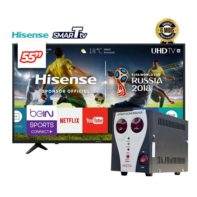 Smart TV Hisense 55 pouces - 55A6G - 4K UHD + Régulateur De Tension AB -1000VA - Innova  | Glotelho  Cameroun