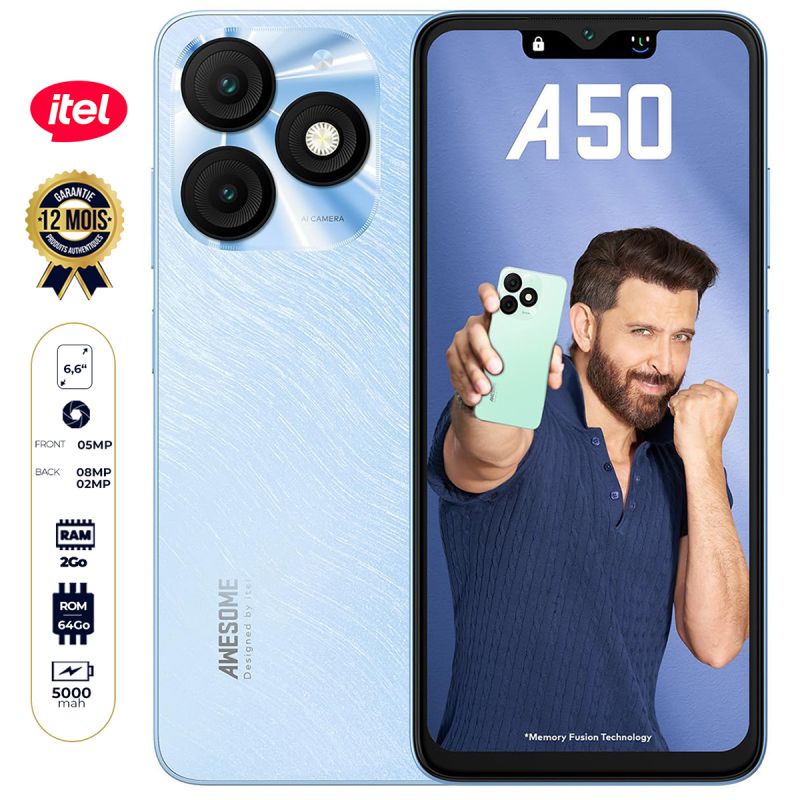 Smartphone itel A50 - 64 Go prix Cameroun sur Glotelho