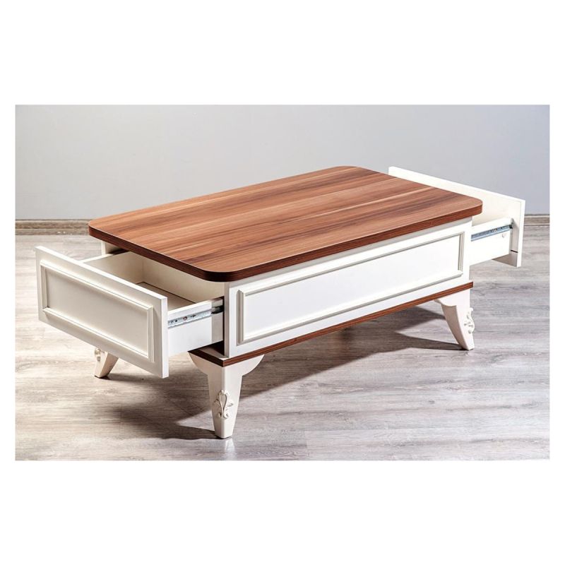 Table Basse avec 2 Tiroirs - Bois - Marron/Blanc - (Prix en fcfa) | Glotelho Cameroun