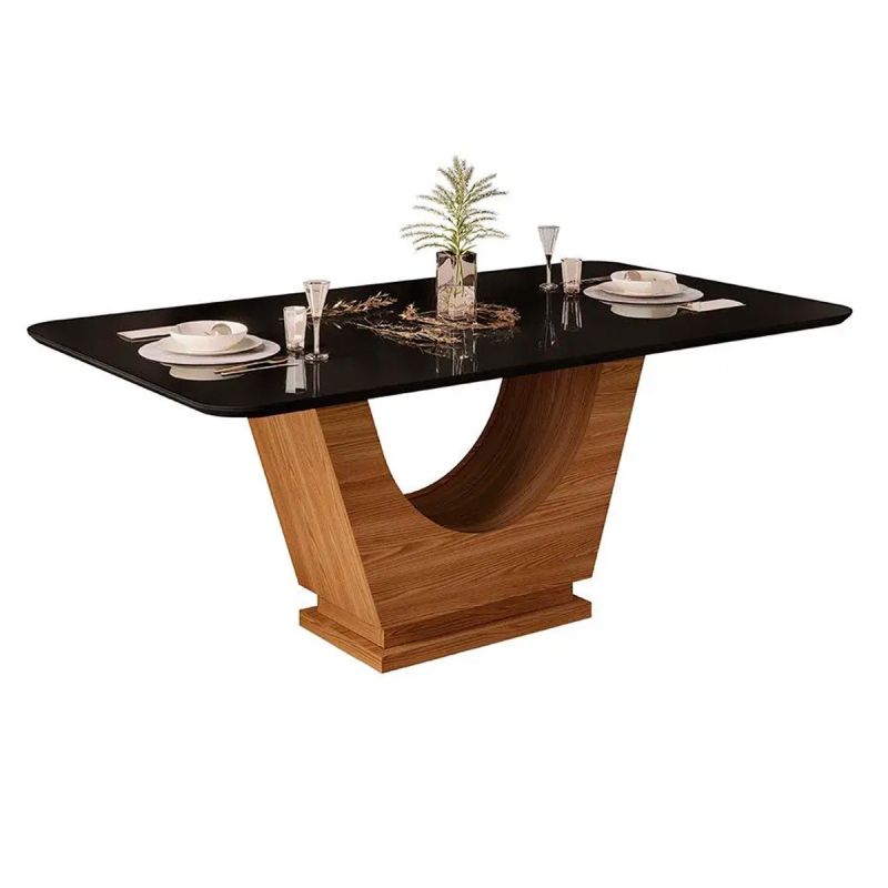 Table à manger - FLORA - 24596197 - Rectangulaire 6 places plateau courbé biseauté avec verre  (sans chaises)