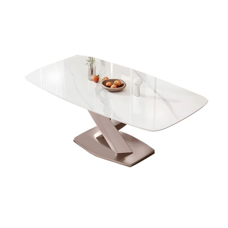 Table à manger moderne en métal blanc avec piédestal et touches de violet - prix Cameroun