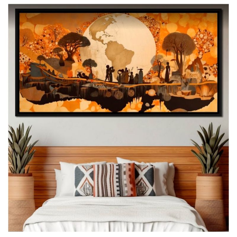 Tableau décoratif - POFAL - Paysage africain - Toile ultra HD - Cadre en bois 3 cm - Anti-UV, Anti-humidité, Pose facile