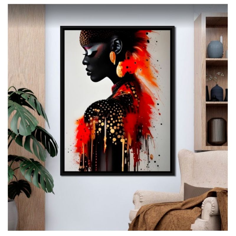 Tableau décoratif - POFAL - Portrait féminin, éclaboussure de peinture 035  - Toile ultra HD - Cadre en bois 3 cm - Anti-UV, Anti-humidité, Pose facile