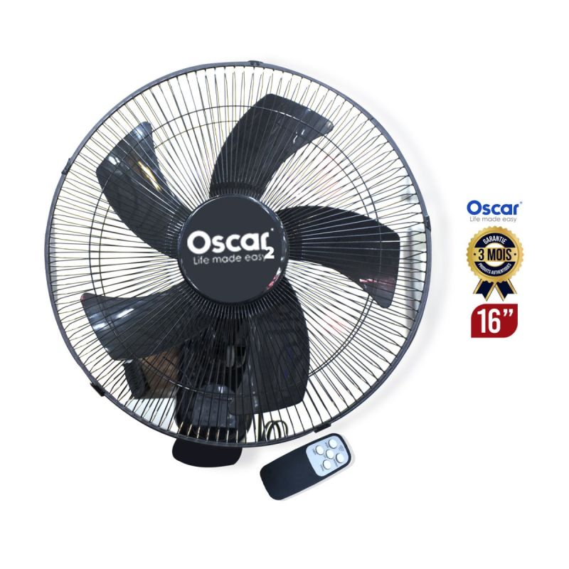 Ventilateur mural Oscar 16 pouces avec télécommande - OSC-40-17 - 60 W - Noir - prix Cameroun