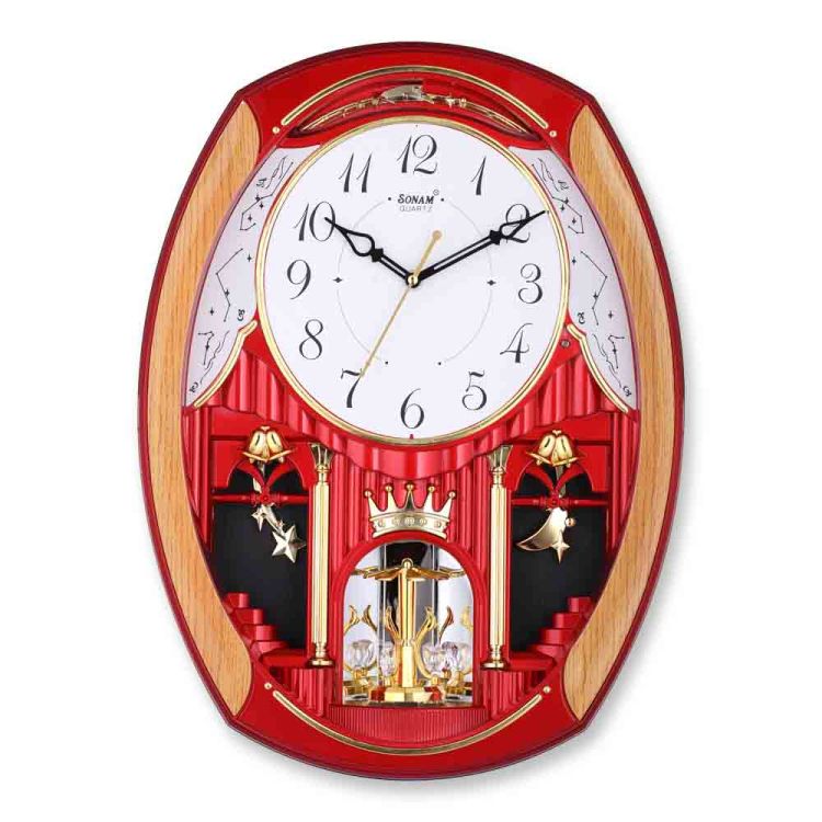 Horloge Murale - Sonam - Horloge musicale à pendule rotatif en plastique vierge - forme ovale - Rouge|Glotelho Cameroun