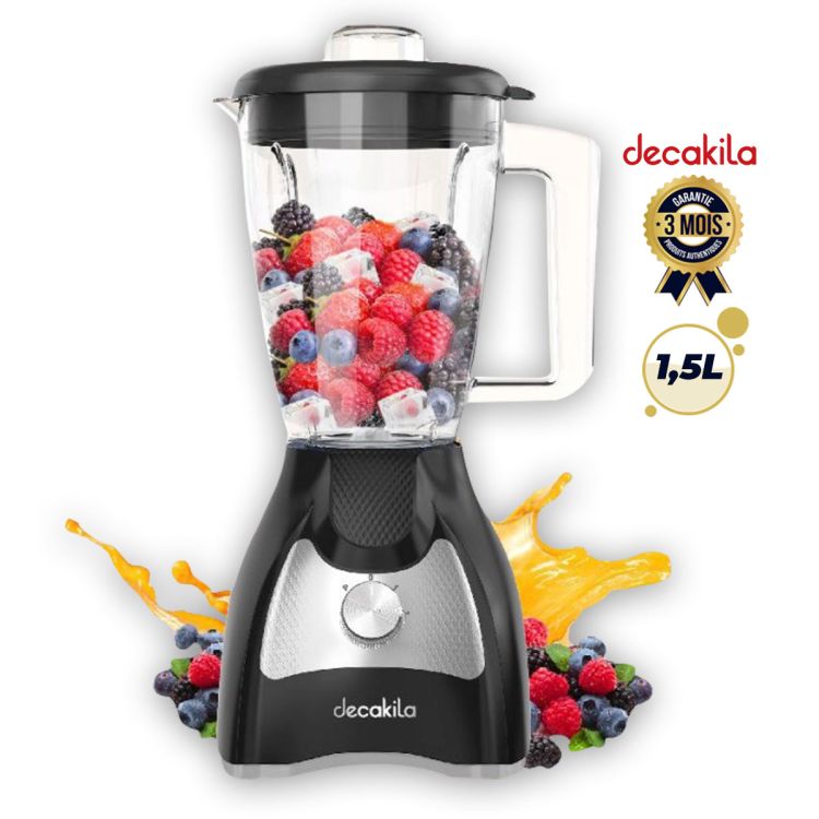 Blendeur - Mixeur Ice Crusher - DECAKILA - KEJB043B - 500 watts - Bol en Plastique - 1,5L - 10 Vitesses - Noir - Garantie 3 mois