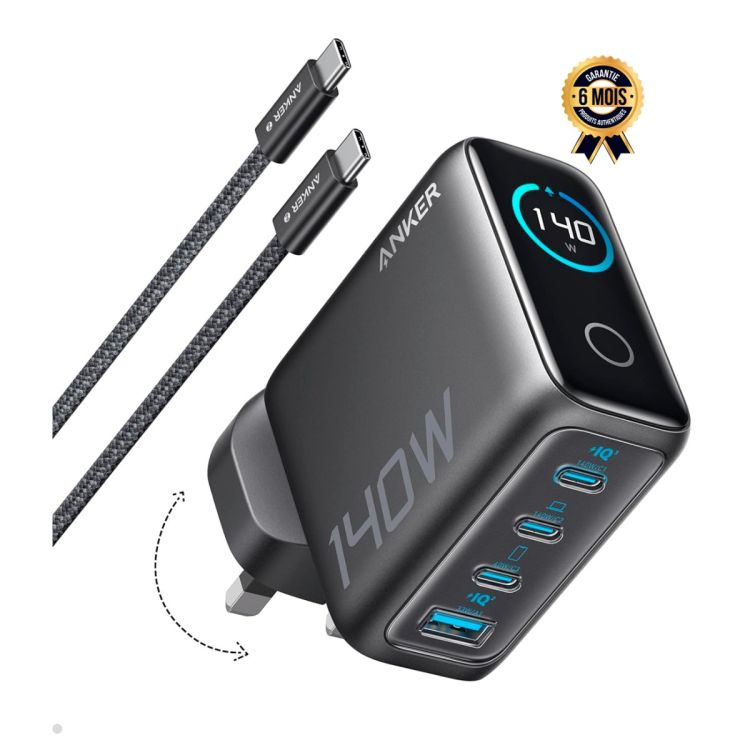 Chargeur Anker Zolo - Ordinateurs portables, smartphones - 140 Watts - 4 ports - PD 3.1 - Avec câble USB-C - Charge rapide multi-appareils 4 ports - Garantie 6 mois ( Livré entre 03 et 07 jours )