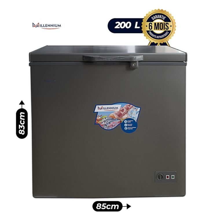 Congélateur Coffre MILLENIUM 200 Litres, A+, avec panier, vitres coulissantes et serrure, gris vendu sur Glotelho.