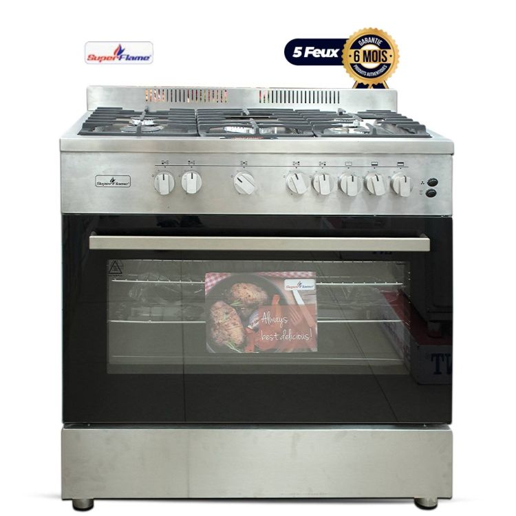 Cuisinière mixte semi-professionnelle SUPERFLAME 5 Brûleurs, 90x60 cm, garantie 6 mois sur Glotelho Cameroun.