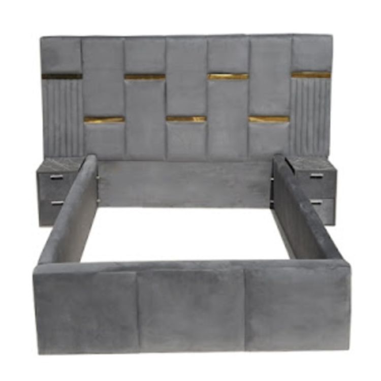 Lit 4 places moderne + Chevets de lit - DAV-4GG - Gris - (Prix en fcfa) | Glotelho Cameroun