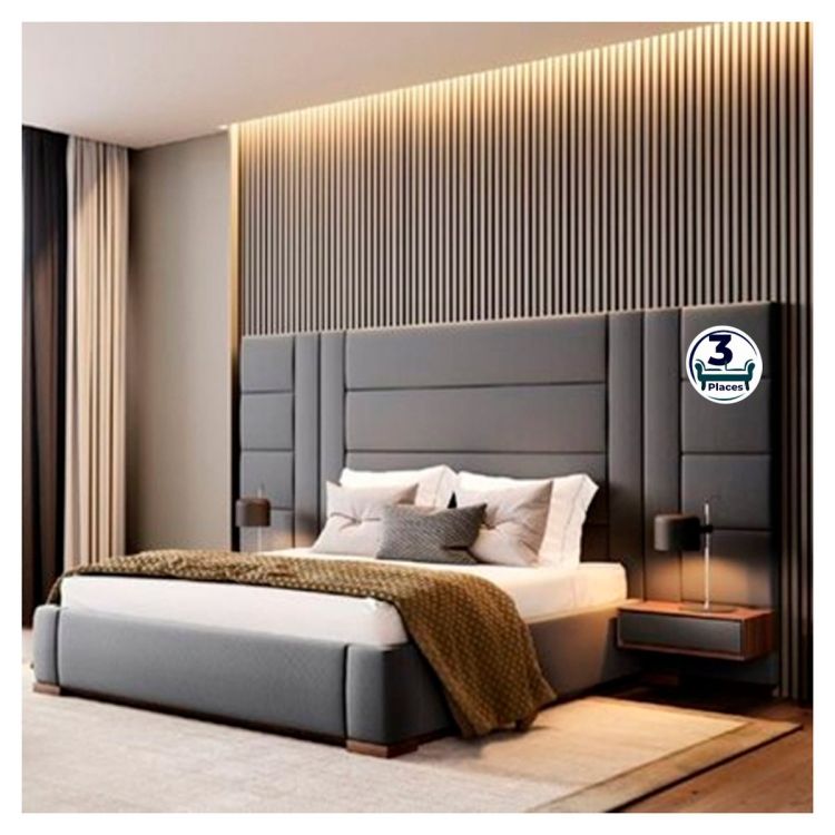 Lit TAC - 3GG - 3 places moderne Tache en Velours - Gris | Glotelho Cameroun