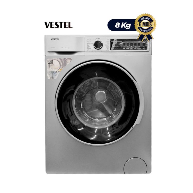 Machine à Laver Automatique - Vestel - W810T2DSS - 8KG - 2100W - Gris | Glotelho Cameroun