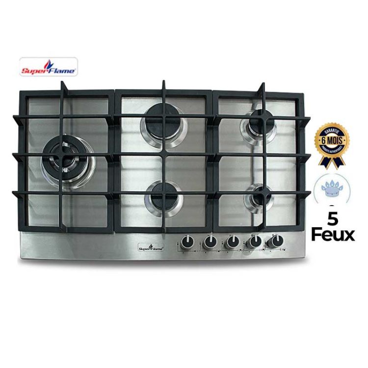 Plaque de cuisson Encastrable SUPERFLAME – 5 Feux Inox – Allumage automatique – SFKI-B902MVS – Brûleur droit -  Garantie 6 mois