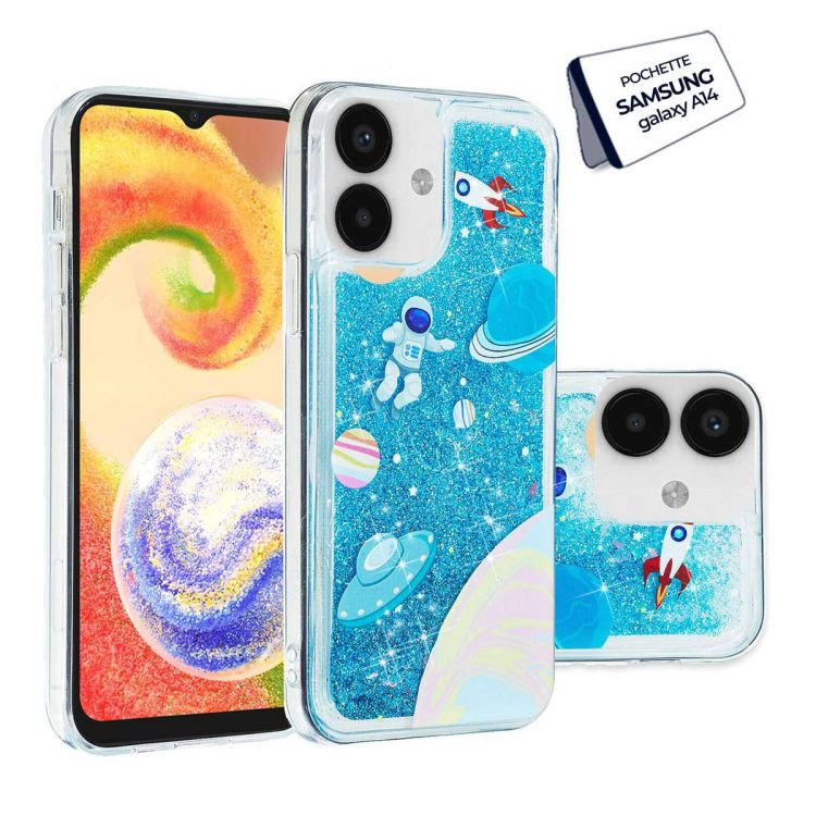 Pochette - étui à paillettes liquides ( water case ) pour téléphone Samsung Galaxy A14 | Glotelho Cameroun
