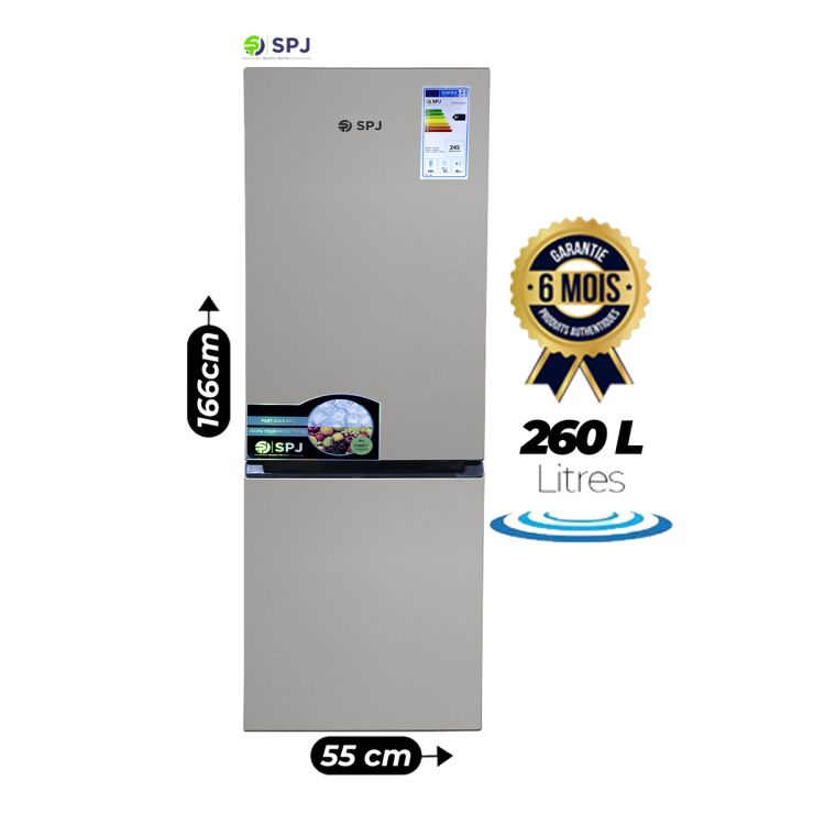 Réfrigérateur Combiné -SPJ - RF-BINU399C - 260L - Consommation A+ - Gris | Glotelho Cameroun