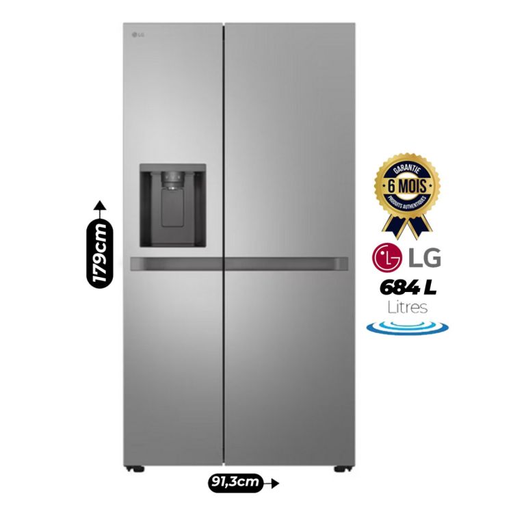 Refrigerator - LG - GC-L257KLKW - Side by Side - 684 Litres - Cooling technologies - Water & ice dispenser - LG ThinQ - Stainless steel finish - 6 months warranty