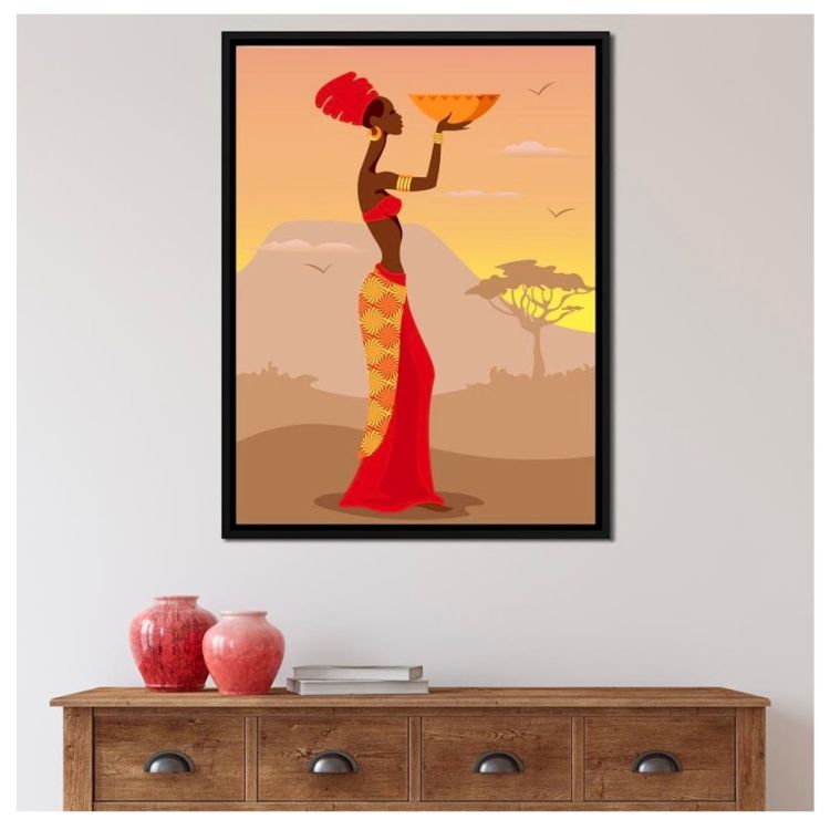 Tableau décoratif - POFAL - Offrande africaine - Toile ultra HD - Cadre en bois 3 cm - Anti-UV, Anti-humidité, Pose facile