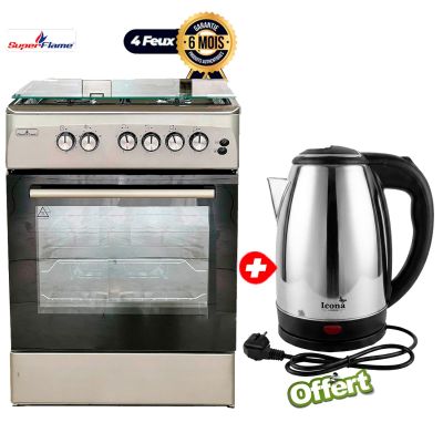 Pack Cuisson - Super Flame & Icona London - SFK-606040G - Cuisinière Automatique 4 Foyers 60x60 + Bouilloire Électrique 2L - Garantie 6 mois