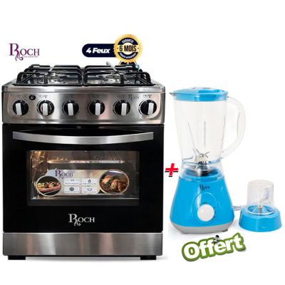 Pack Cuisine ROCH – Cuisinière à Gaz RGC-60G4-G(B) Série Trendy – 60 × 60 cm – 4 Feux – Full Inox – Allumage Automatique + Blender 400 W 1,5L OFFERT