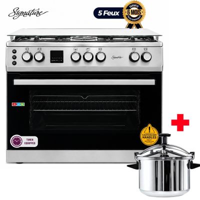 Pack Cuisinière SIGNATURE 5 Feux Inox 60x90cm avec Grand Four SOGO6090-IX-AVG + Cocotte Minute Fatafeat 9L Inox – Garantie 6 Mois
