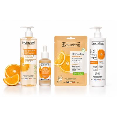  Evoluderm – Gamme Visage & Corps 100% Vitamine C – Booster d'Éclat – 4 produits