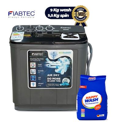 Machine à Laver semi automatique FIABTEC 9Kg + Lessive HAPPY WASH 2 Kg OFFERTE - Garantie 6 Mois