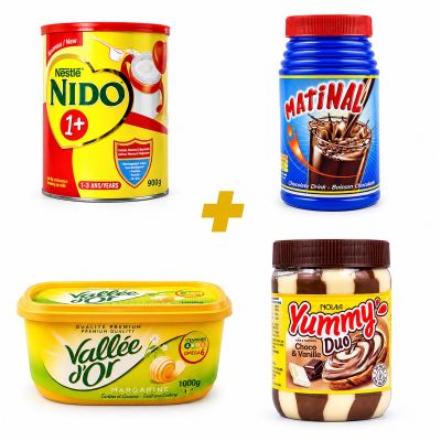 Lait de croissance Nestlé NIDO 1+ - 1-3 ans - 900g + Vallée d'Or - Margarine Tartine et Cuisson - Enrichie en Vitamines A, B, D, E et Oméga 6 - Qualité Premium - 1000 g + Chocolat en poudre – Matinal 800g + Pâtes à tartiner en Pot - Yummy Duo Chocolat et 