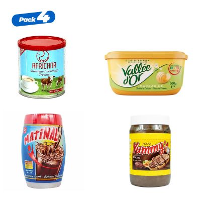Pack petit-déjeuner familial de 4 produits (1 kg de lait concentré sucré + 500 g de chocolat Vallée d'Or + 400 g de chocolat du matin + 450 g de pâte à tartiner au chocolat)