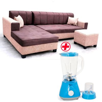 Pack Salon d'Angle FEDEL 5 Places Tissu Chocolat/Beige + Blender 2-en-1 ROCH OFFERT