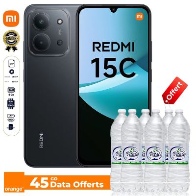 Xiaomi Redmi 15C - 256 Go - 8Go RAM - 6.9" - 2 Nano SIM - 50MP/8MP - 6000mAh - Garantie 18 mois + 45 Go de data Orange offerts + Pack de 6 Bouteilles d'Eau Vitale 1,5L