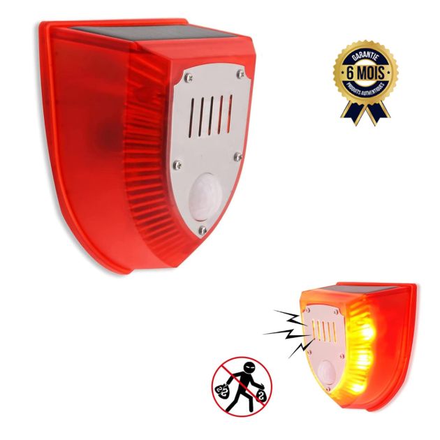 Détecteur De Mouvement Solaire Extérieur – Sirène 130 DB + Lampe Stroboscopique, Télécommandé