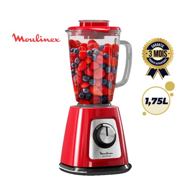 Mixeur Moulinex 800W, Bol Verre Thermique 1,75L, 6 Lames, 5 Vitesses, Couleur Inox