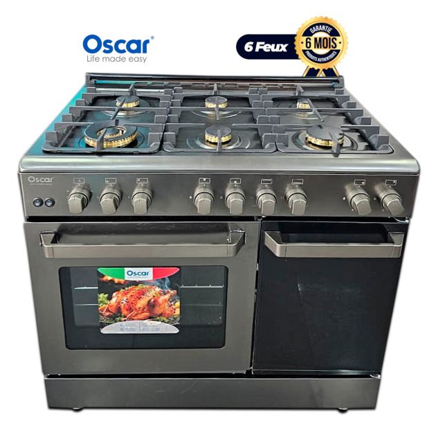 Cuisinière à Gaz – OSCAR LUX Double Battant - OSC-9FNAGF - 60×90  – 6 Feux – Four XL – Gris Anthracite – Garantie 06 Mois