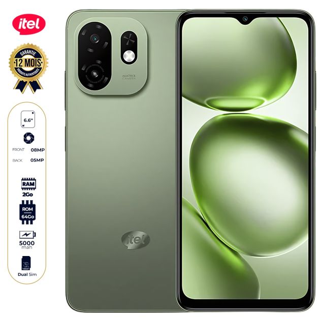 Itel A100C - 64 Go - 2 Go de RAM - 6,6" - 2 Nano SIM - 8 MP /5MP -  5000 mAh - Garantie 12 mois 