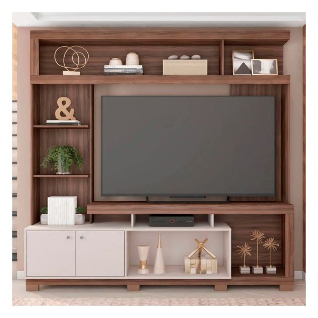 Meuble TV - avec 4 portes - avec éclairage LED - pour téléviseurs 80/75/70/65/55 pouces - blanc + gris | Leroy Merlin