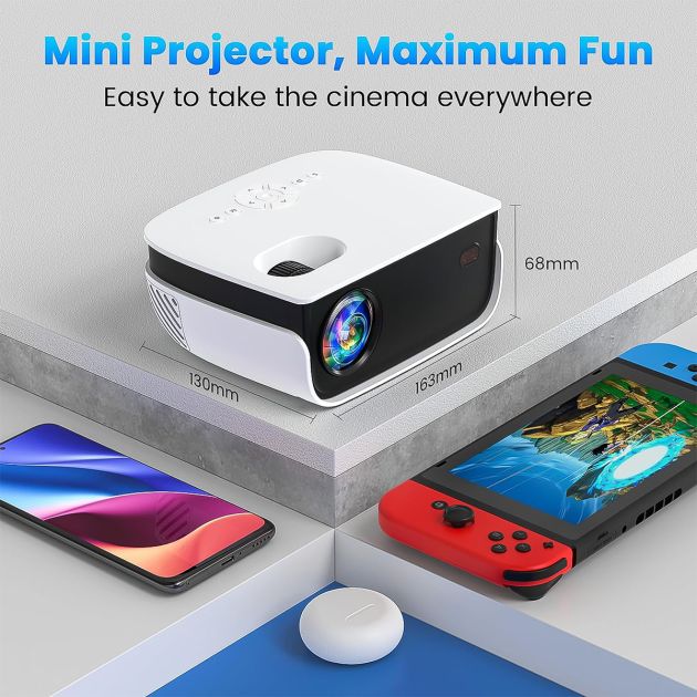 Projecteur HD 1080P Portable - Vidéoprojecteur Cinéma Maison Avec Télécommande Pour Smartphone, Tablette Et PC
