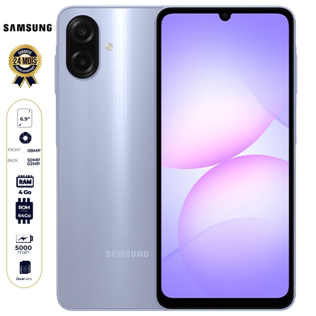 Samsung Galaxy A07 - 64 Go - 4Go RAM - 6,7 pouces - 50 MP + 2 MP/8MP - Dual Nano SIM - 5000 mAh - Garantie 24 Mois