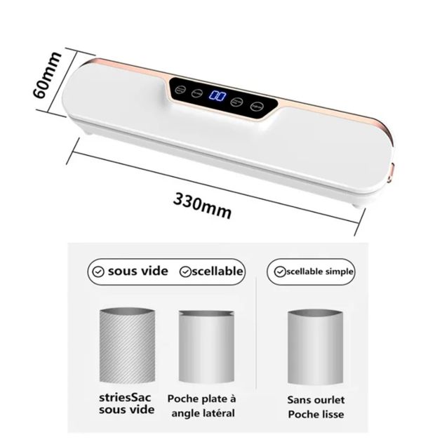 Appareil Mise Sous Vide 3-en-1 Portable Avec Batterie 1200mAh - Soudeuse Sacs Vert Clair 60 Scellages