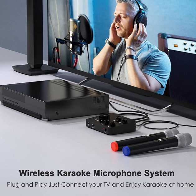 Système Karaoké Portable Rybozen - Table De Mixage Avec 2 Micros Sans Fil UHF - NEUF