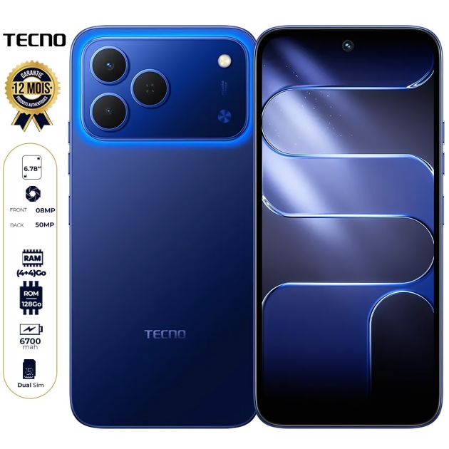 Tecno Spark 50 - 128 Go - 4 Go + 4 Go RAM Extensible - 6,78" - 50 MP/8MP - 2 Nano Sim - 6700 mAh - Garantie 18 mois 