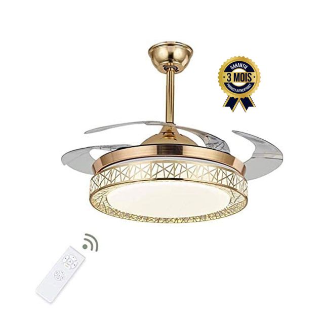Ventilateur de plafond lustre avec lumi res - NOVA - RF-LICF0C - 4 pales - Salle manger chambre coucher - 42 pouces - Or - 03 Mois