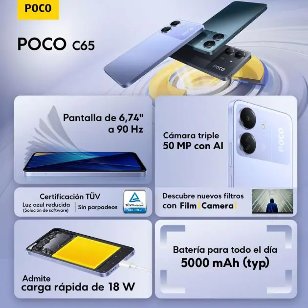 Smartphone Xiaomi POCO C65 Global Version 256 Go - écran 6.74" 90Hz, Appareil Photo 50 MP, Batterie 5000 MAh