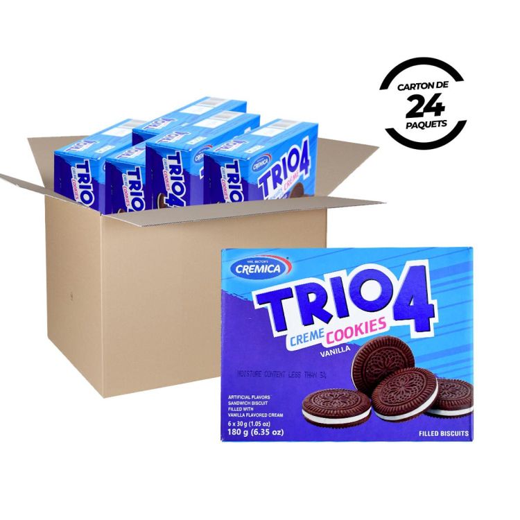 Box Of 24 Trio4 Vanilla Cream Biscuit Packs - 180G