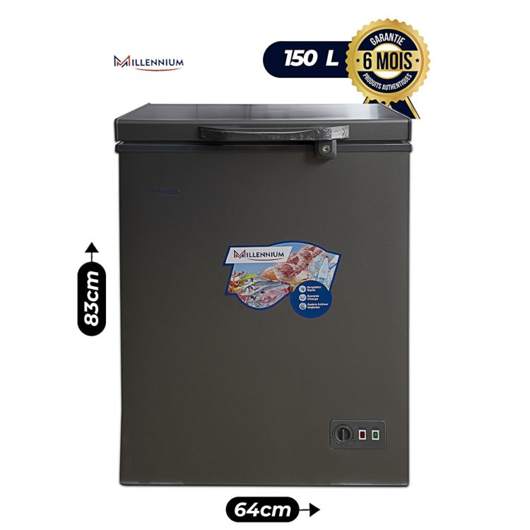 Congélateur Coffre MILLENIUM 150 Litres, Classe A+, avec panier amovible et serrure à clé, gris vendu sur Glotelho.cm.