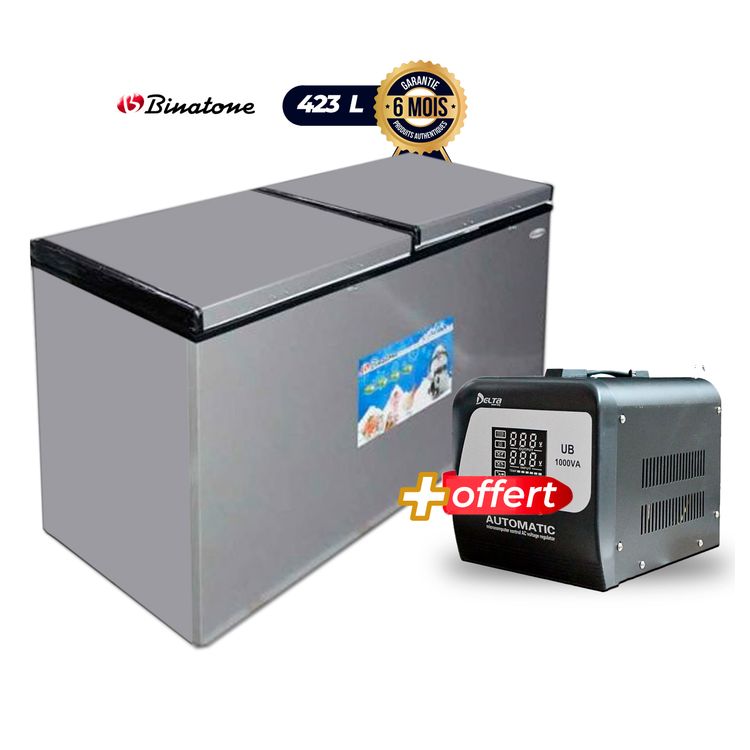 Congélateur Binatone 423 litres - CDF-450 - 220-240 V - Garantie 6 mois + Régulateur de tension DELTA 1000 VA - UB-1000-D OFFERT 