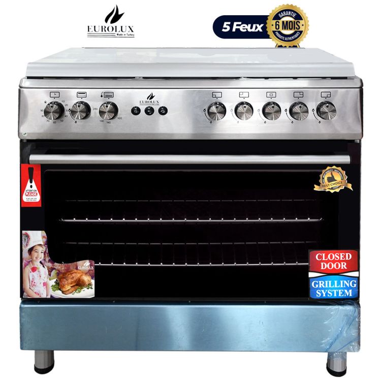 Cooker with automatic ignition - EUROLUX-Trendy Inox - 60*90 - 5 Burners - Large oven - Stainless steel - 6 months