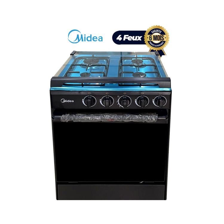 Cuisinière à gaz MIDEA MD608 4 feux - 60 x 60 - Noir - 06 mois| Glotelho Cameroun