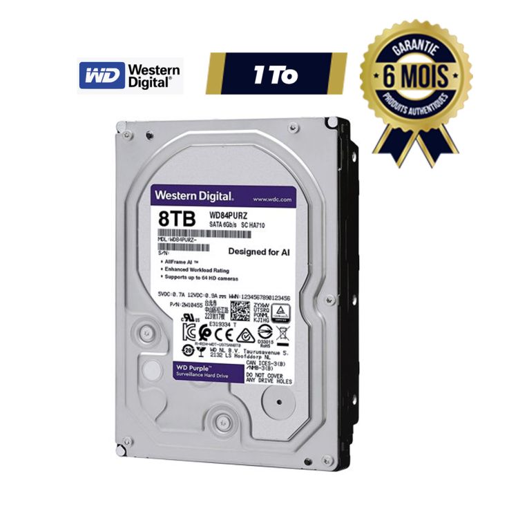 Internal hard drive Western Digital Purple Surveillance HDD 8Tb 6Gb/s 3.5'' - (Price in fcfa) | Glotelho Cameroon
