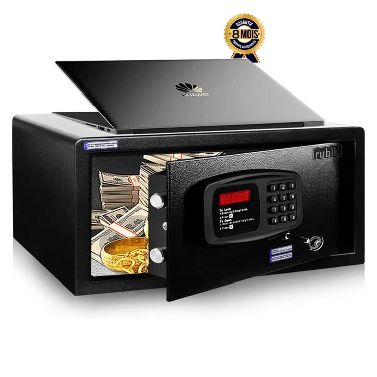 Grand coffre-fort en acier Rubik - Avec serrure numérique - Pour domicile et bureau - 42 x 20 x 37 cm - 6 Mois